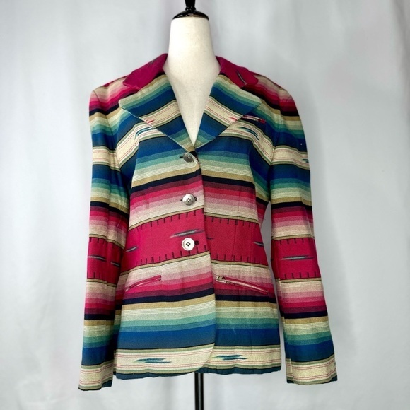 Vintage Express blazer southwestern stripes blue red made in USA size 7/8 - Picture 1 of 10